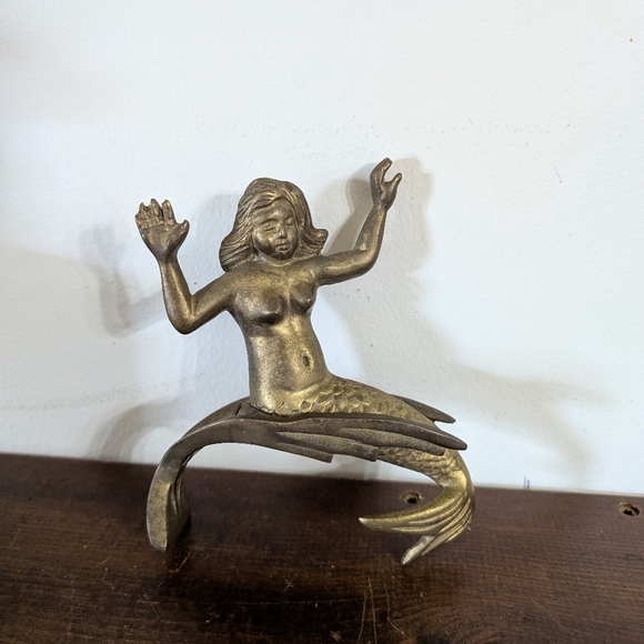 Vintage Other - Brass Mermaid On A Wave Sculpture Decor Mid Century Modern MCM Art On Wave MCM